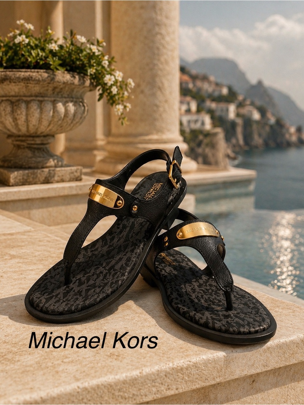 Michael Kors Black & Gold Logo Thong Sandals — NWOT - Bundle & Dave 💸💸